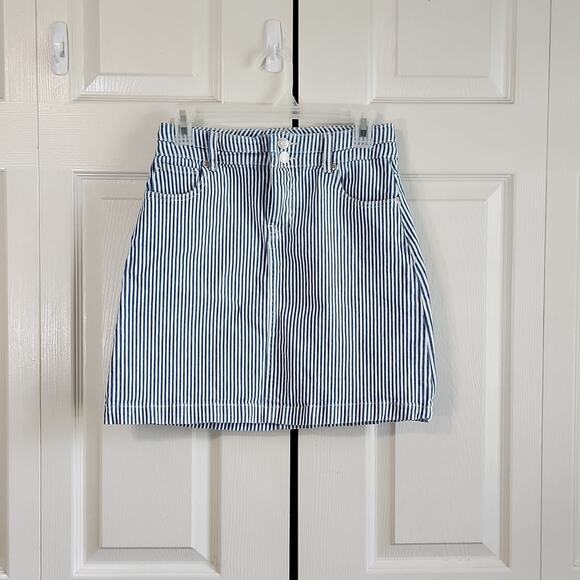 Vintage Maurices Womens Blue White Striped Denim Mini Skirt Size 0 Y2K Engineer - Picture 1 of 11